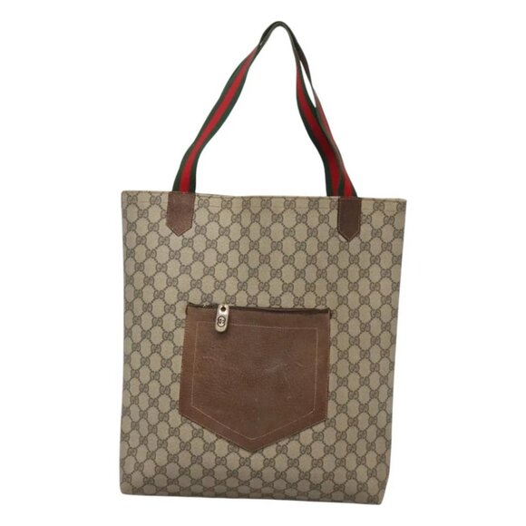 GUCCI GG Supreme Web Sherry Line Tote Bag PVC Beige Red Green Auth SW957 - Picture 1 of 15